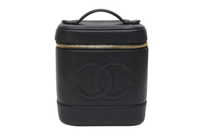 極美品 CHANEL シャネル バニティ ハンドバッグ ブラック キャビアスキン 3番台 ココマーク ロゴ 小物入れ ゴールド金具 中古 4b004192