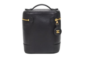 極美品 CHANEL シャネル バニティ ハンドバッグ ブラック キャビアスキン 3番台 ココマーク ロゴ 小物入れ ゴールド金具 中古 4b004192