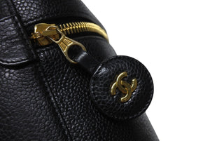 極美品 CHANEL シャネル バニティ ハンドバッグ ブラック キャビアスキン 3番台 ココマーク ロゴ 小物入れ ゴールド金具 中古 4b004192