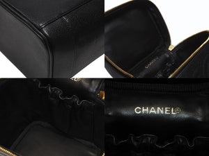 極美品 CHANEL シャネル バニティ ハンドバッグ ブラック キャビアスキン 3番台 ココマーク ロゴ 小物入れ ゴールド金具 中古 4b004192