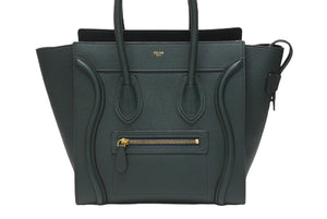 極美品 CELINE セリーヌ ラゲージ マイクロショッパー ハンドバッグ イタリア製 レザー ダークグリーン ゴールド金具 中古 4b004197