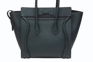 極美品 CELINE セリーヌ ラゲージ マイクロショッパー ハンドバッグ イタリア製 レザー ダークグリーン ゴールド金具 中古 4b004197