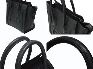 極美品 CELINE セリーヌ ラゲージ マイクロショッパー ハンドバッグ イタリア製 レザー ダークグリーン ゴールド金具 中古 4b004197