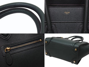 極美品 CELINE セリーヌ ラゲージ マイクロショッパー ハンドバッグ イタリア製 レザー ダークグリーン ゴールド金具 中古 4b004197