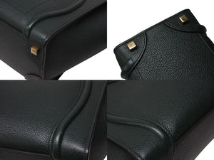 極美品 CELINE セリーヌ ラゲージ マイクロショッパー ハンドバッグ イタリア製 レザー ダークグリーン ゴールド金具 中古 4b004197