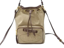 Load image into Gallery viewer, PRADA プラダ 2WAYバッグ ハンドバッグ ショルダーバッグ ジャガード レザー ベージュ ブラウン ゴールド金具 美品 中古 4b004204