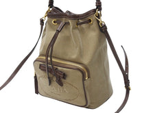 Load image into Gallery viewer, PRADA プラダ 2WAYバッグ ハンドバッグ ショルダーバッグ ジャガード レザー ベージュ ブラウン ゴールド金具 美品 中古 4b004204