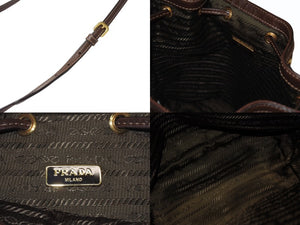 PRADA プラダ 2WAYバッグ ハンドバッグ ショルダーバッグ ジャガード レザー ベージュ ブラウン ゴールド金具 美品 中古 4b004204