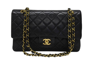 CHANEL シャネル マトラッセ25 Wフラップ Wチェーンショルダーバッグ 3番台 ココマーク ラムスキン ブラック 美品 中古 4b004206
