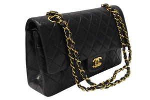CHANEL シャネル マトラッセ25 Wフラップ Wチェーンショルダーバッグ 3番台 ココマーク ラムスキン ブラック 美品 中古 4b004206