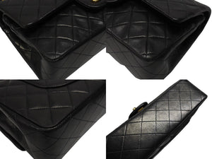 CHANEL シャネル マトラッセ25 Wフラップ Wチェーンショルダーバッグ 3番台 ココマーク ラムスキン ブラック 美品 中古 4b004206