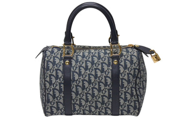 Christian Dior クリスチャンディオール トロッター ハンドバッグ PZ1001 スピーディ25型 ガリアーノ期 ネイビー 美品 中古 4b004213