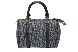 Christian Dior クリスチャンディオール トロッター ハンドバッグ PZ1001 スピーディ25型 ガリアーノ期 ネイビー 美品 中古 4b004213
