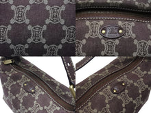 Load image into Gallery viewer, CELINE セリーヌ ミニバッグ ポーチ ハンドバッグ マカダム CY 00/24 CHINA製 デニム レザー ボルドー ゴールド金具 美品 中古 4b004214