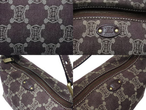 CELINE セリーヌ ミニバッグ ポーチ ハンドバッグ マカダム CY 00/24 CHINA製 デニム レザー ボルドー ゴールド金具 美品 中古 4b004214