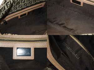 極美品 FENDI フェンディ ワンショルダーバッグ マンバケット ズッカ柄 8BR009 ベージュ ブラウン シルバー金具 中古 4b004215