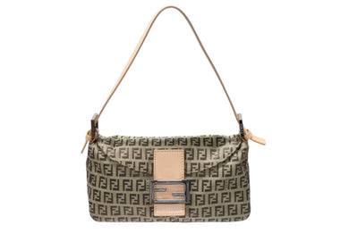 極美品 FENDI フェンディ ワンショルダーバッグ マンバケット ズッカ柄 8BR009 ベージュ ブラウン シルバー金具 中古 4b004215