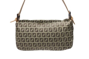 極美品 FENDI フェンディ ワンショルダーバッグ マンバケット ズッカ柄 8BR009 ベージュ ブラウン シルバー金具 中古 4b004215
