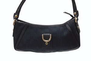 GUCCI グッチ アビー ワンショルダーバッグ セミショルダー ハンドバッグ 130939 GGキャンバス レザー ブラック 美品 中古 4b004216
