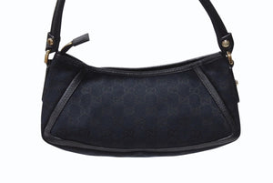 GUCCI グッチ アビー ワンショルダーバッグ セミショルダー ハンドバッグ 130939 GGキャンバス レザー ブラック 美品 中古 4b004216