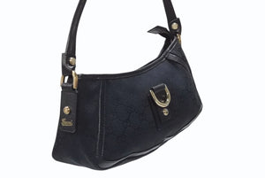 GUCCI グッチ アビー ワンショルダーバッグ セミショルダー ハンドバッグ 130939 GGキャンバス レザー ブラック 美品 中古 4b004216