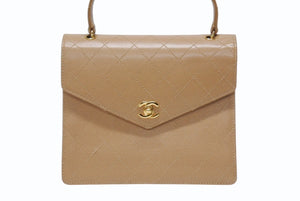 CHANEL シャネル マトラッセ ハンドバッグ ココマーク 5番台 キャビアスキン ベージュ ゴールド金具 美品 中古 4b004220