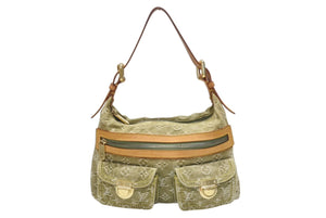 LOUIS VUITTON ルイヴィトン バギーPM ショルダーバッグ M95213 モノグラムデニム カーキ ゴールド 美品 中古 4b004221