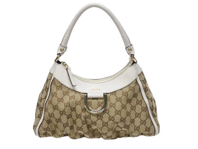 GUCCI グッチ ハンドバッグ GGキャンバス ワンショルダーバッグ ホワイト ベージュレザー 190525 ゴールド金具 美品 中古 4b004226