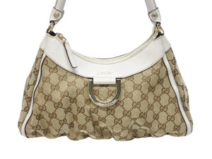 GUCCI グッチ ハンドバッグ GGキャンバス ワンショルダーバッグ ホワイト ベージュレザー 190525 ゴールド金具 美品 中古 4b004226