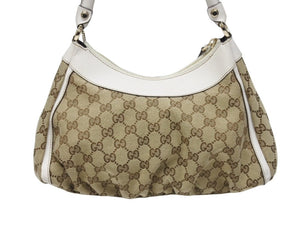 GUCCI グッチ ハンドバッグ GGキャンバス ワンショルダーバッグ ホワイト ベージュレザー 190525 ゴールド金具 美品 中古 4b004226