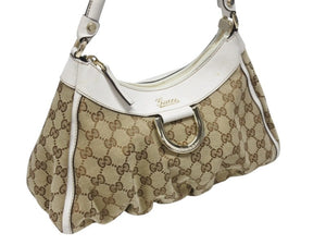 GUCCI グッチ ハンドバッグ GGキャンバス ワンショルダーバッグ ホワイト ベージュレザー 190525 ゴールド金具 美品 中古 4b004226