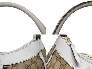 GUCCI グッチ ハンドバッグ GGキャンバス ワンショルダーバッグ ホワイト ベージュレザー 190525 ゴールド金具 美品 中古 4b004226