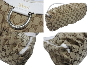 GUCCI グッチ ハンドバッグ GGキャンバス ワンショルダーバッグ ホワイト ベージュレザー 190525 ゴールド金具 美品 中古 4b004226