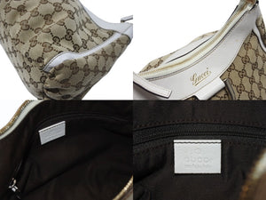 GUCCI グッチ ハンドバッグ GGキャンバス ワンショルダーバッグ ホワイト ベージュレザー 190525 ゴールド金具 美品 中古 4b004226