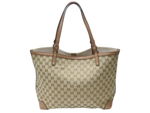 GUCCI グッチ トートバッグ GGキャンバス ポーチ付き247209 493075 レザー ベージュ ブラウン ゴールド金具 美品 中古 4b004227 