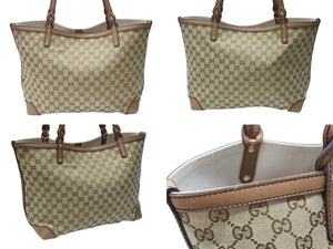 GUCCI グッチ トートバッグ GGキャンバス ポーチ付き247209 493075 レザー ベージュ ブラウン ゴールド金具 美品 中古 4b004227 