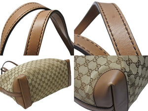 GUCCI グッチ トートバッグ GGキャンバス ポーチ付き247209 493075 レザー ベージュ ブラウン ゴールド金具 美品 中古 4b004227 