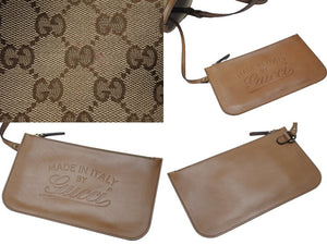 GUCCI グッチ トートバッグ GGキャンバス ポーチ付き247209 493075 レザー ベージュ ブラウン ゴールド金具 美品 中古 4b004227 