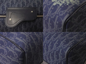 Dior ディオール DENIM TEARS デニムティアーズ ランゴ50 ボストンバッグ 2WAY オブリーク ピースサイン レザー コットンデニム ネイビー シルバー金具 美品 中古 4b004427