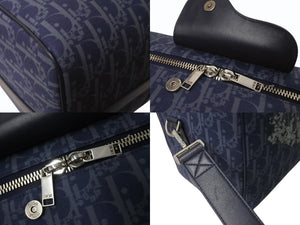 Dior ディオール DENIM TEARS デニムティアーズ ランゴ50 ボストンバッグ 2WAY オブリーク ピースサイン レザー コットンデニム ネイビー シルバー金具 美品 中古 4b004427