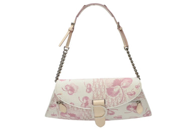 CHRISTIAN DIOR クリスチャンディオール トロッターライン ショルダーバッグ BO N 1024 ホワイト ピンク シルバー金具 美品 中古 4b004228