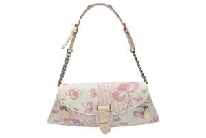 CHRISTIAN DIOR クリスチャンディオール トロッターライン ショルダーバッグ BO N 1024 ホワイト ピンク シルバー金具 美品 中古 4b004228