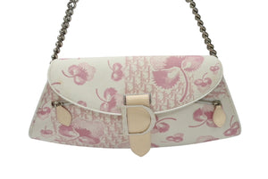 CHRISTIAN DIOR クリスチャンディオール トロッターライン ショルダーバッグ BO N 1024 ホワイト ピンク シルバー金具 美品 中古 4b004228