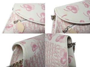 CHRISTIAN DIOR クリスチャンディオール トロッターライン ショルダーバッグ BO N 1024 ホワイト ピンク シルバー金具 美品 中古 4b004228