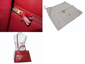 HERMES エルメス ハンドバッグ ケリー35 □P刻 ギリーズ ルビー レッド エバーカーフ ゴールド金具 美品 中古 4b004231