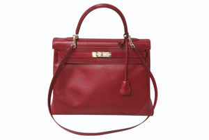 HERMES エルメス ハンドバッグ ケリー35 □P刻 ギリーズ ルビー レッド エバーカーフ ゴールド金具 美品 中古 4b004231