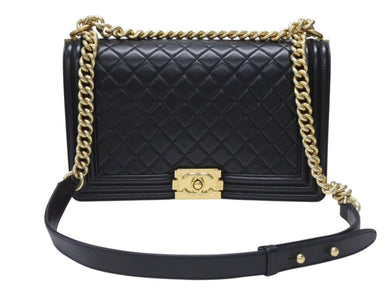 CHANEL シャネル ボーイシャネル 28 ラージ チェーン ショルダーバッグ 21番台 ラムスキン ブラック ゴールド金具 ココマーク 美品 中古 4b004232