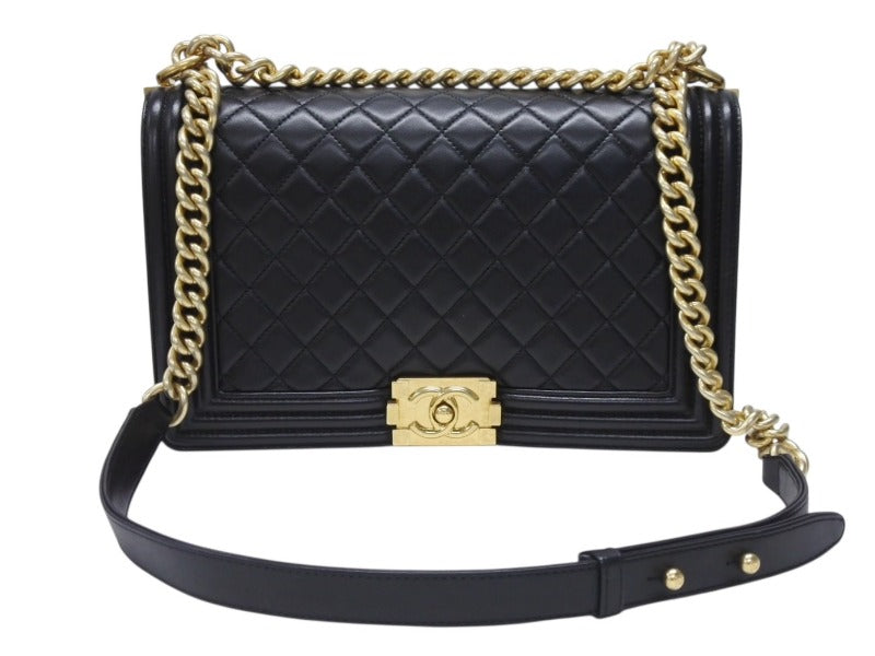 CHANEL シャネル ボーイシャネル 28 ラージ チェーン ショルダーバッグ 21番台 ラムスキン ブラック ゴールド金具 ココマーク 美品 中古 4b004232