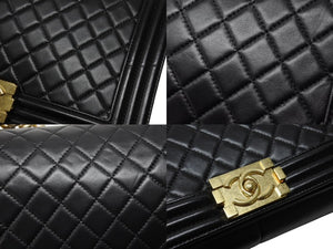 CHANEL シャネル ボーイシャネル 28 ラージ チェーン ショルダーバッグ 21番台 ラムスキン ブラック ゴールド金具 ココマーク 美品 中古 4b004232
