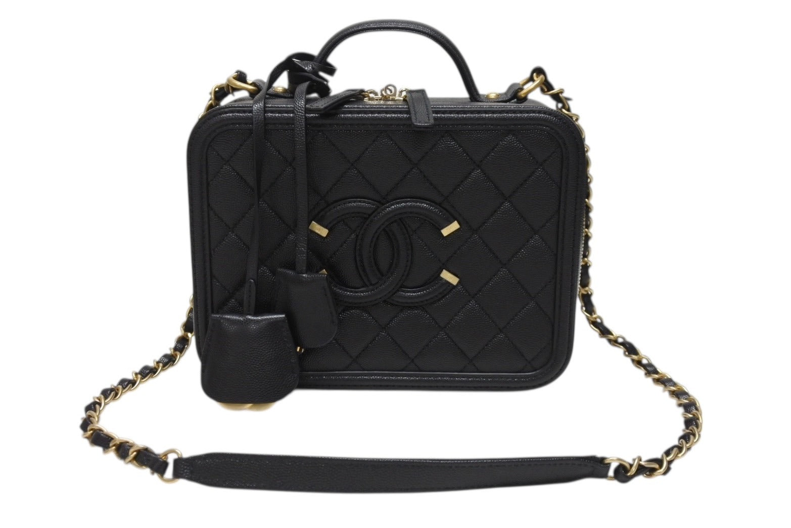 24C CHANEL CC_チェーンバニティケース ラムスキン ターコイズ